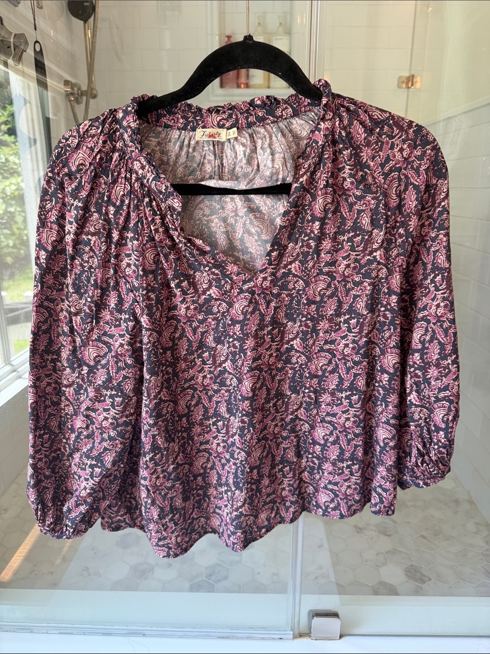 Faherty Paisley navy purple pink Blouse